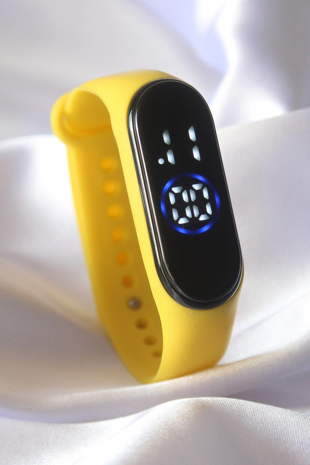 Sarı Renk Silikon Kordon Dokunmatik Dijital Saat